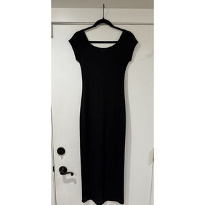 Vintage Y2k Forever 21 Black Maxi Dress Goth Minimalist Grunge Dark Feminine